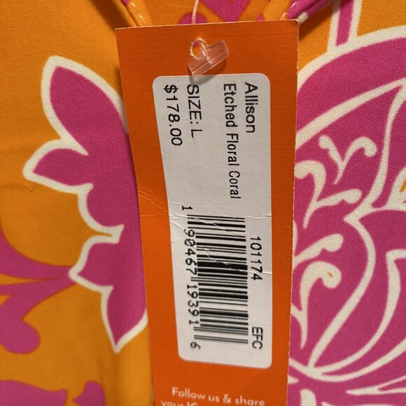 Jude Connally NWT Large Etched Floral Coral Tank Allison - Picture 4 of 7